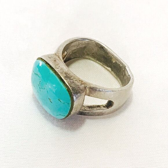 Barse 925 Sterling Silver Turquoise Trapezoid Split Shank Ring Size 6.5 - Picture 1 of 7